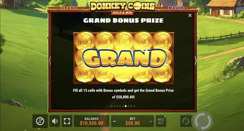 Donkey Coins Hold & Win - skrini yenye Jackpots za Mini, Minor, Major, Grand
